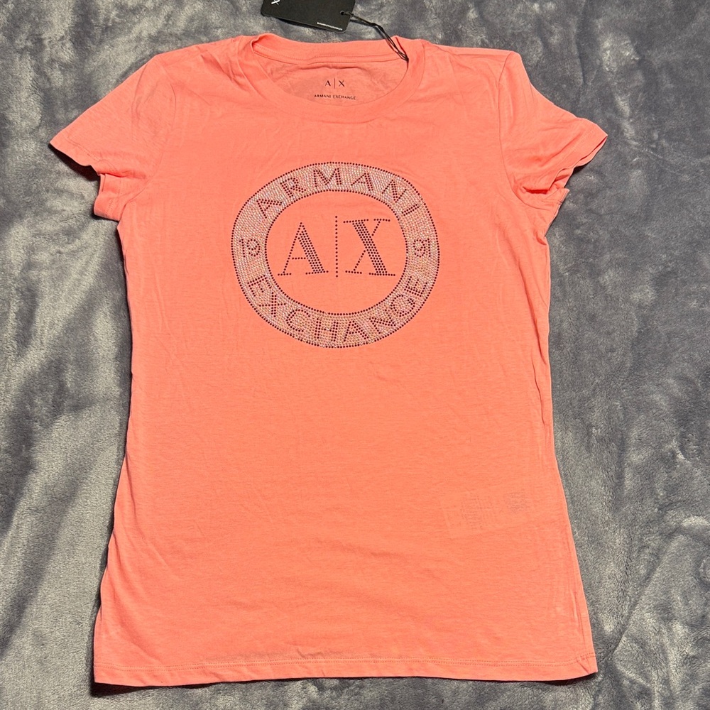 A/X Armani Exchange Women’s Coral Pink Logo Tee Small New